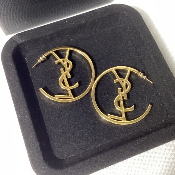 YSL Gold Logo Hoop Earrings - Picture 3 of 3